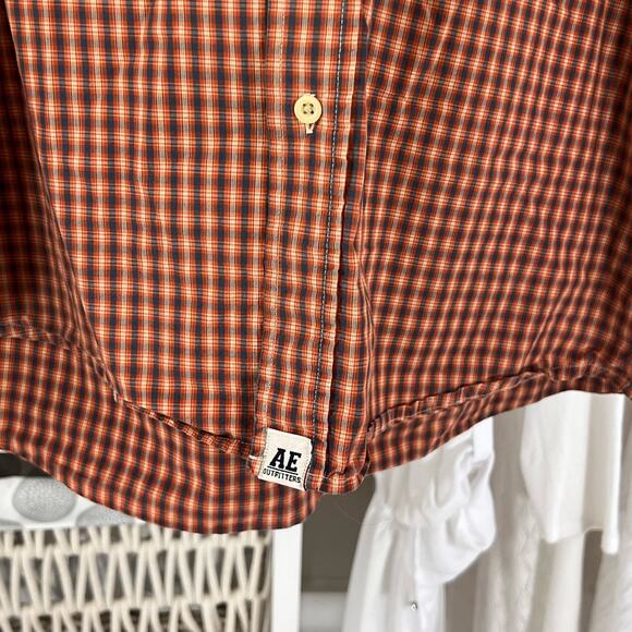 American Eagle Outfitters men's sz. Large orange & brown casual button down 1720 - Picture 9 of 10